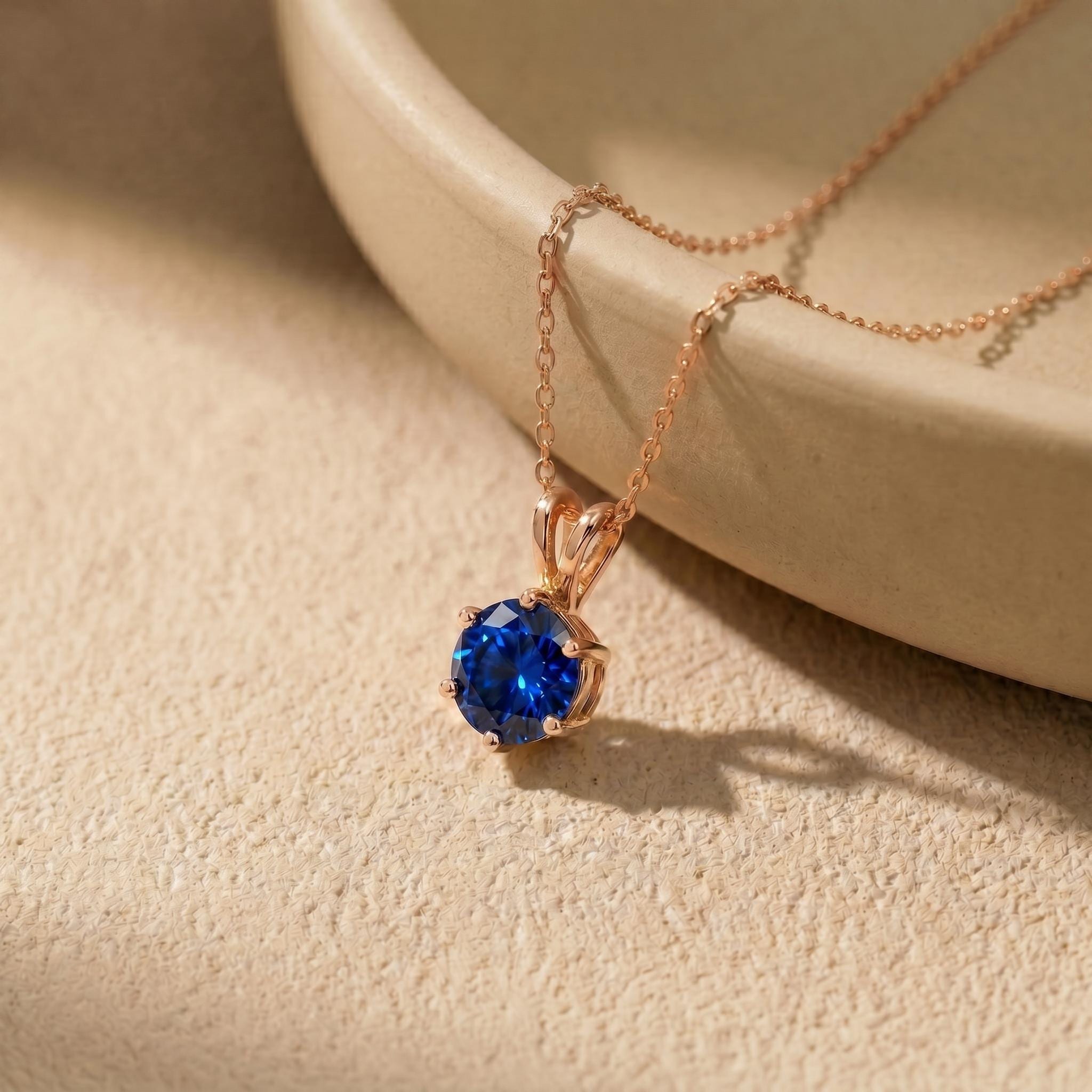 Blue Sapphire Necklace, Solitaire Pendant, September Birthstone Necklace, Dainty Minimalist Jewelry Gift for Her