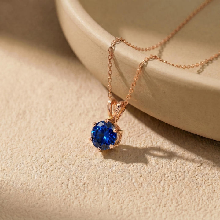 Blue Sapphire Necklace, Solitaire Pendant, September Birthstone Necklace, Dainty Minimalist Jewelry Gift for Her