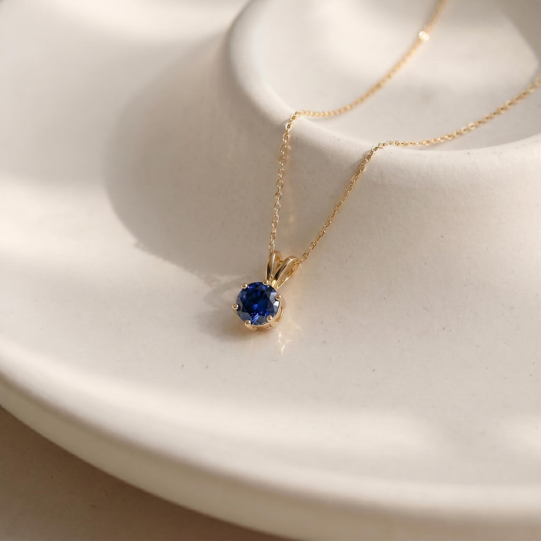 Blue Sapphire Necklace, Solitaire Pendant, September Birthstone Necklace, Dainty Minimalist Jewelry Gift for Her