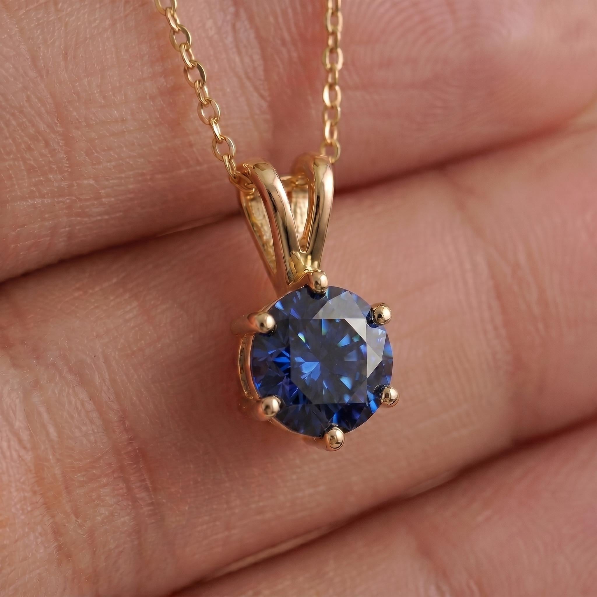 Blue Sapphire Necklace, Solitaire Pendant, September Birthstone Necklace, Dainty Minimalist Jewelry Gift for Her