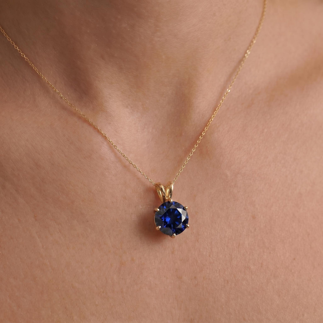 Blue Sapphire Necklace, Solitaire Pendant, September Birthstone Necklace, Dainty Minimalist Jewelry Gift for Her