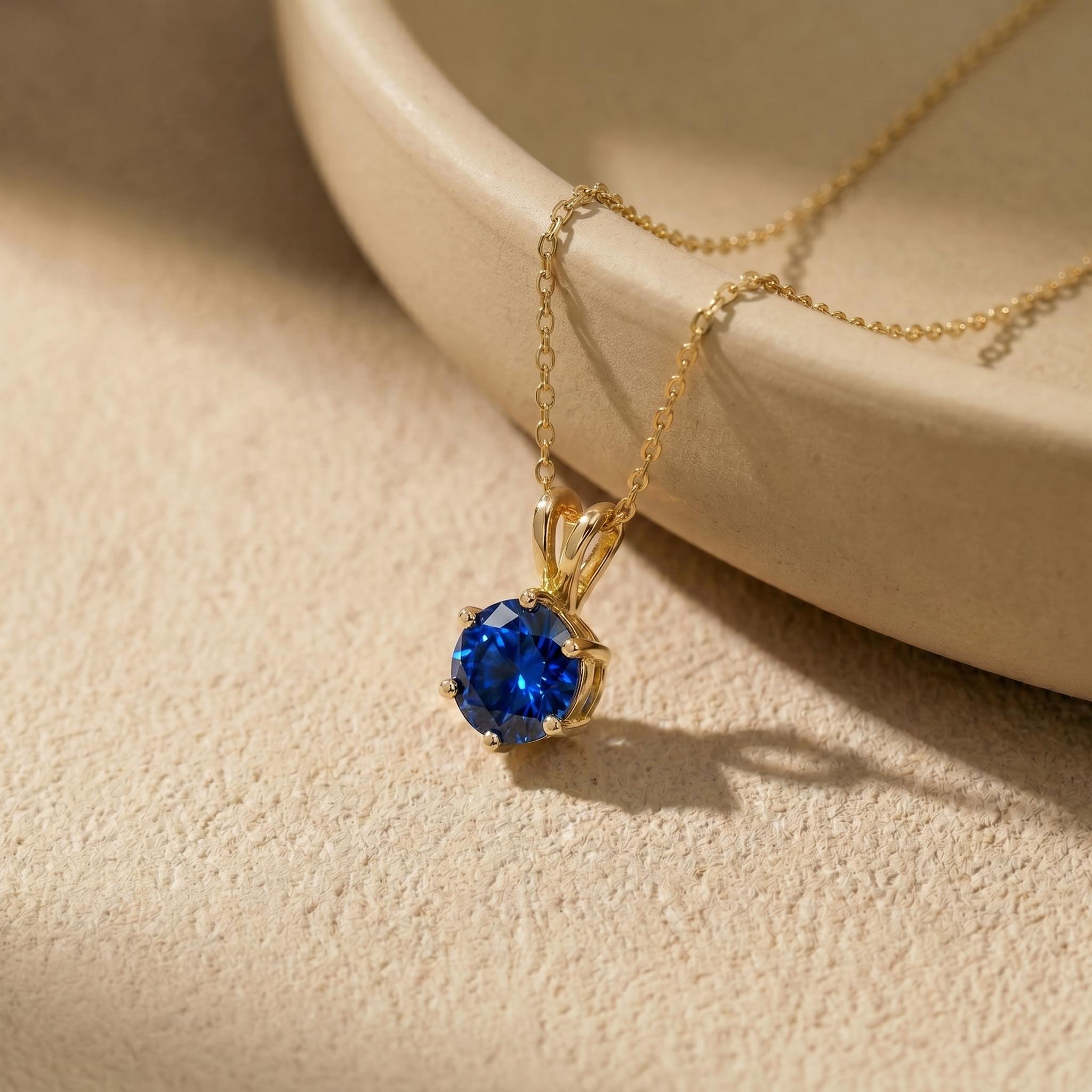 Blue Sapphire Necklace, Solitaire Pendant, September Birthstone Necklace, Dainty Minimalist Jewelry Gift for Her