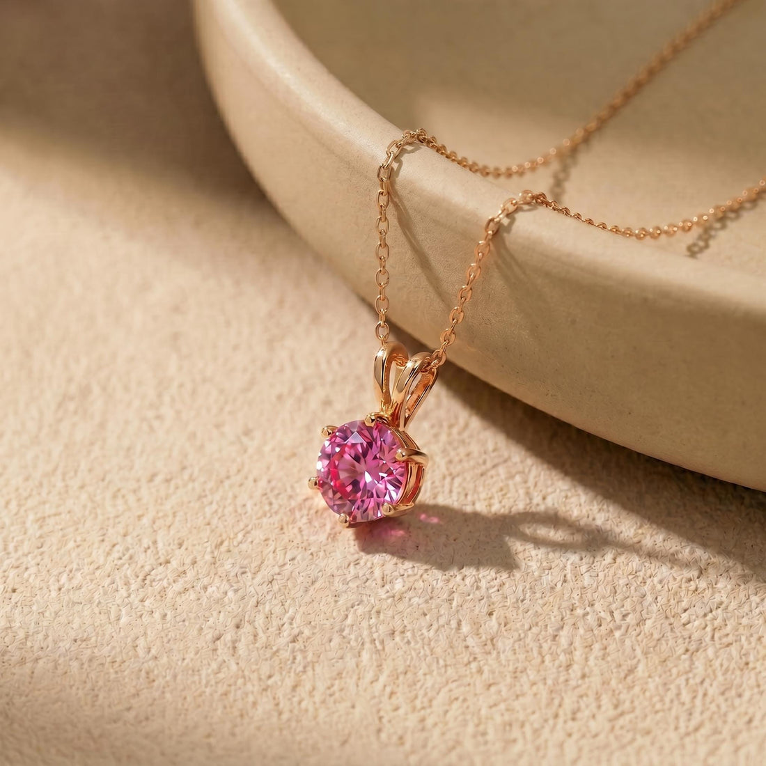 Pink Sapphire Necklace, Solitaire Pendant, Dainty Pink Gemstone Necklace, Minimalist Jewelry Gift for Her