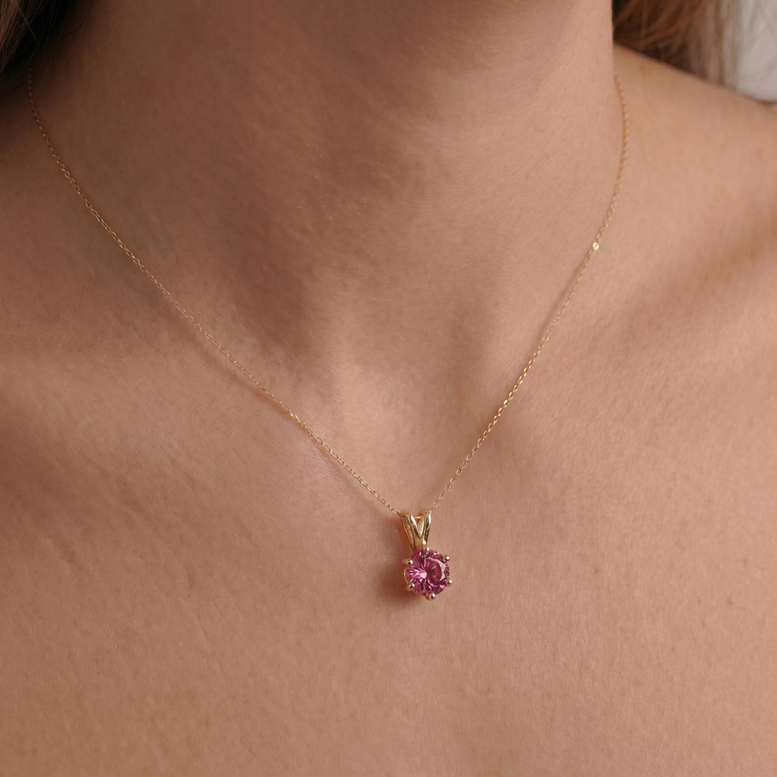 Pink Sapphire Necklace, Solitaire Pendant, Dainty Pink Gemstone Necklace, Minimalist Jewelry Gift for Her