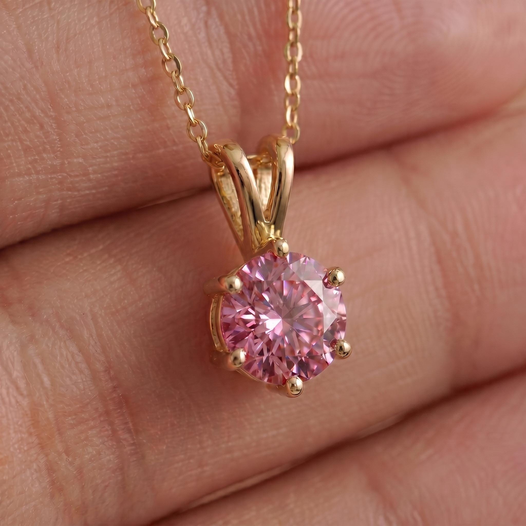 Pink Sapphire Necklace, Solitaire Pendant, Dainty Pink Gemstone Necklace, Minimalist Jewelry Gift for Her