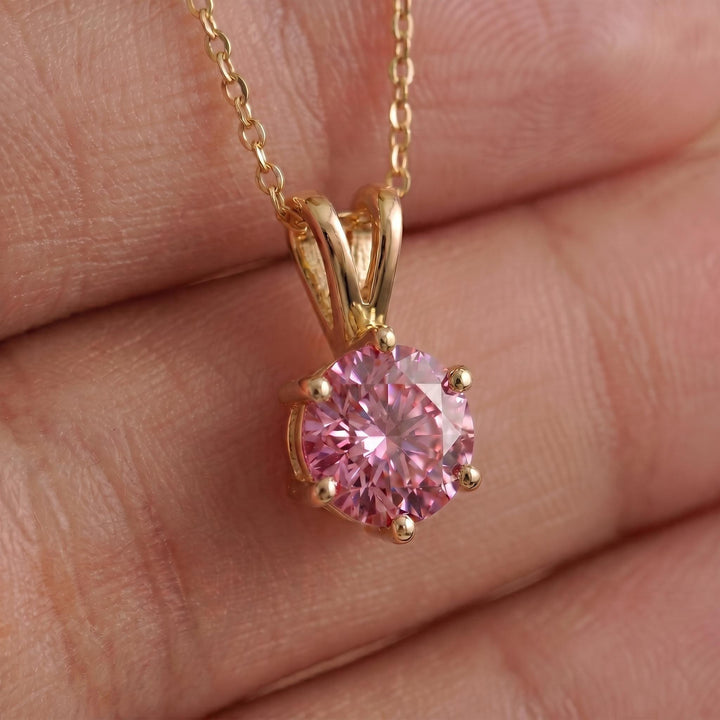 Pink Sapphire Necklace, Solitaire Pendant, Dainty Pink Gemstone Necklace, Minimalist Jewelry Gift for Her