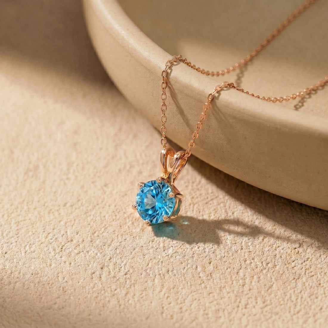 Blue Topaz Necklace, Solitaire Pendant, December Birthstone Necklace, Dainty Round Gemstone Necklace for Her