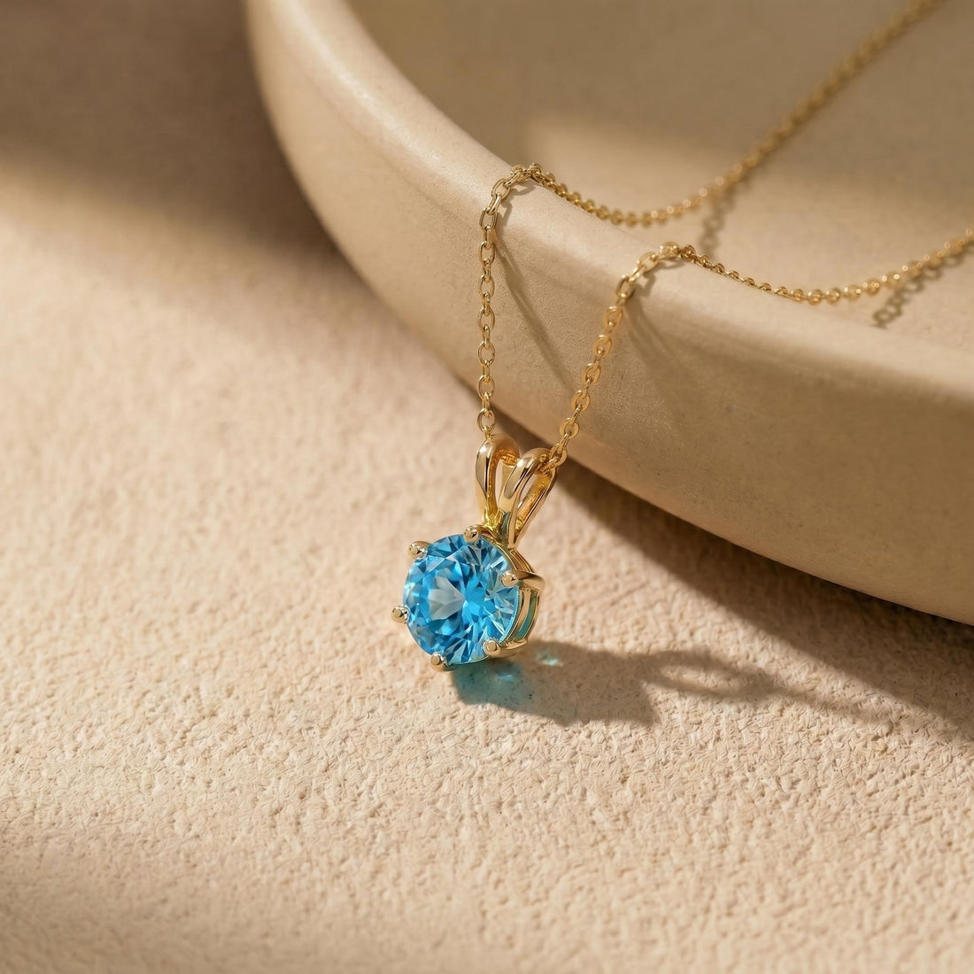Blue Topaz Necklace, Solitaire Pendant, December Birthstone Necklace, Dainty Round Gemstone Necklace for Her