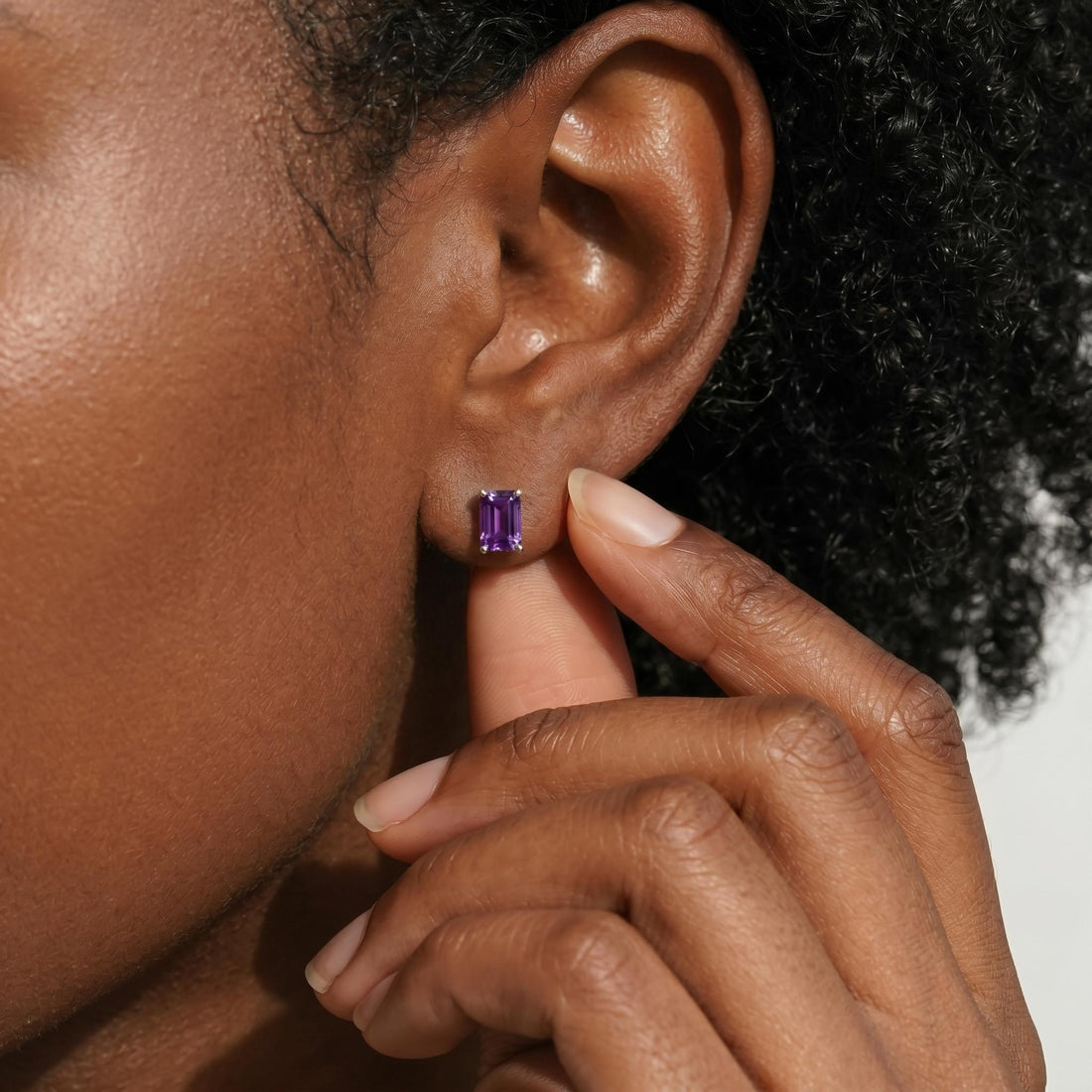 Emerald Cut Amethyst Stud Earrings 18K Gold, February Birthstone Earrings, Minimalist Gold Gemstone Studs, Dainty Earrings for Her