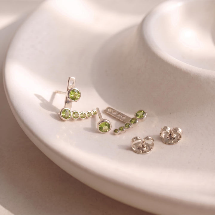Gold Peridot Ear Climber Earrings, Minimalist Gemstone Crawler, August Birthstone Jewelry, Dainty Green Stone Ear Cuff, Gift for Her