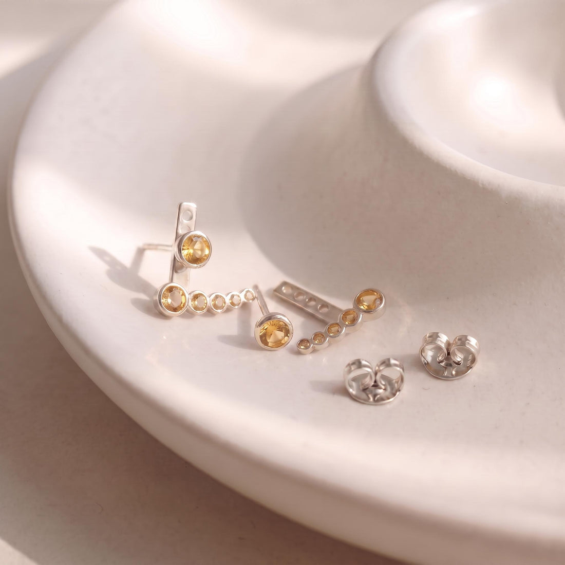Dainty Gold Citrine Ear Climber Earrings, Minimalist Yellow Gemstone Crawler, Modern Everyday Jewelry Gift for Her