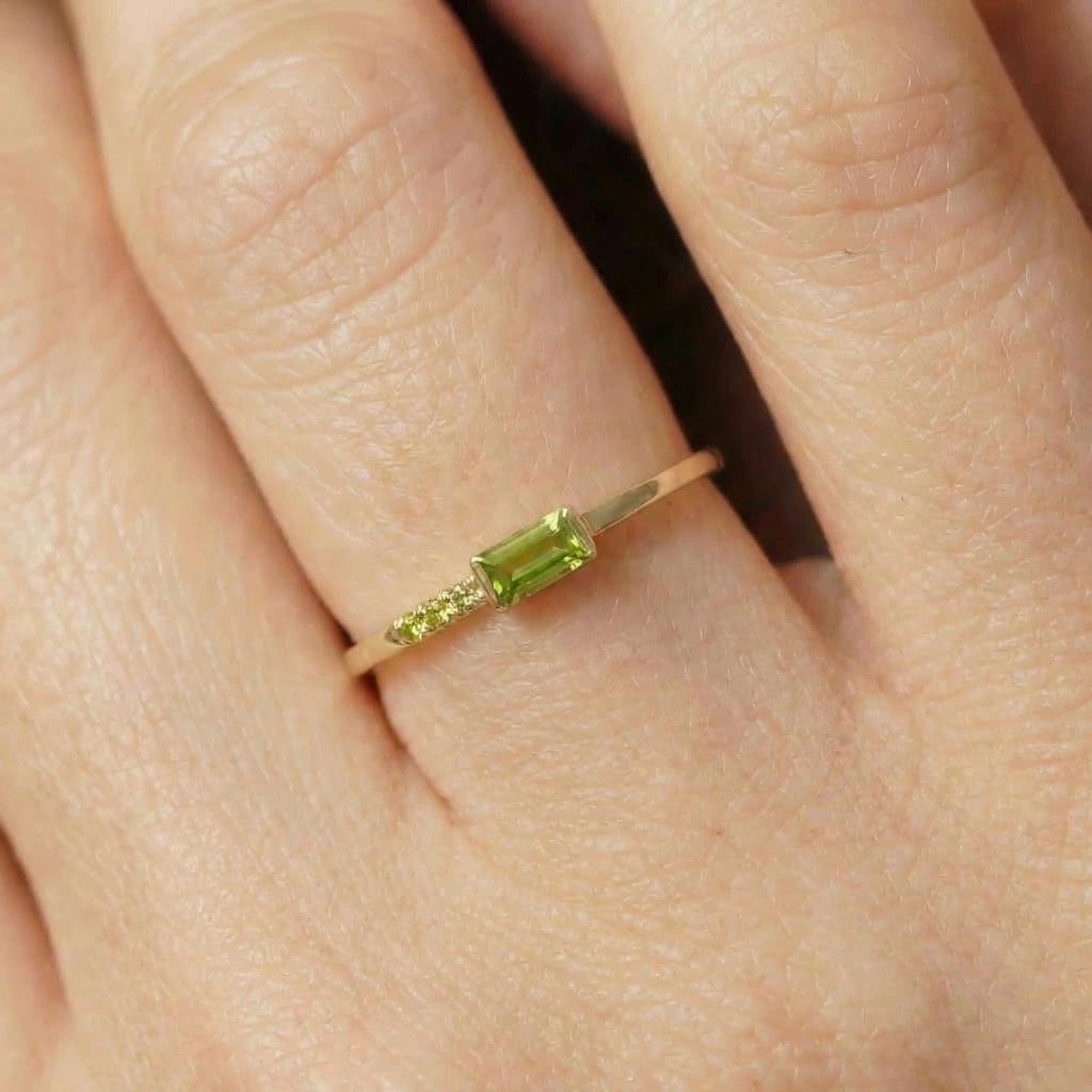 Dainty Baguette Peridot Ring | August Birthstone Minimalist Ring | Personalized Jewelry Gift for Mom or Wife