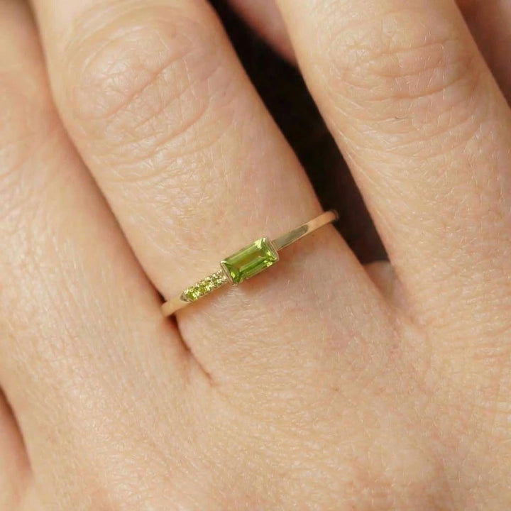 Dainty Baguette Peridot Ring | August Birthstone Minimalist Ring | Personalized Jewelry Gift for Mom or Wife