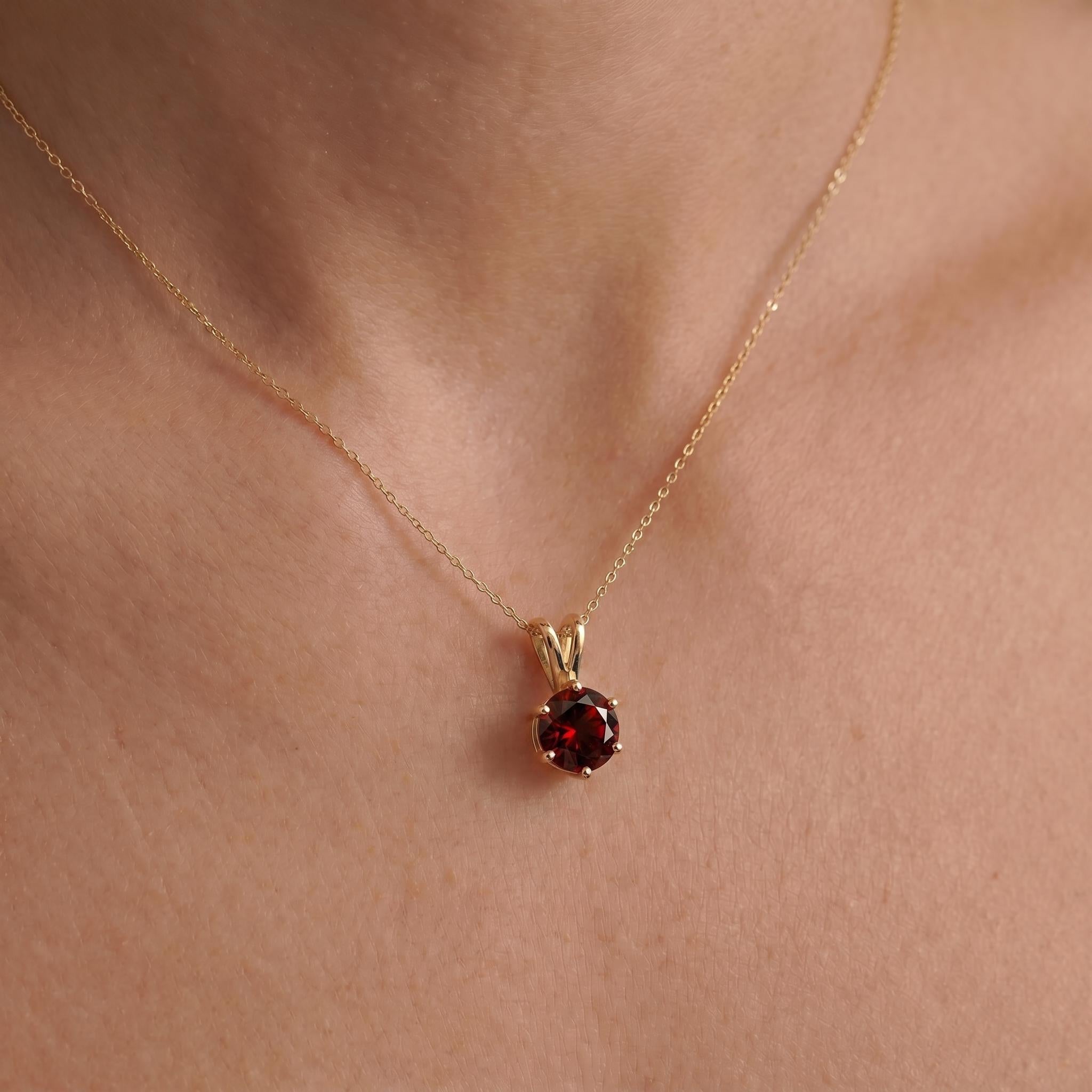 Garnet Necklace Gold, Solitaire Pendant, January Birthstone Necklace, Dainty Red Gemstone Necklace for Her