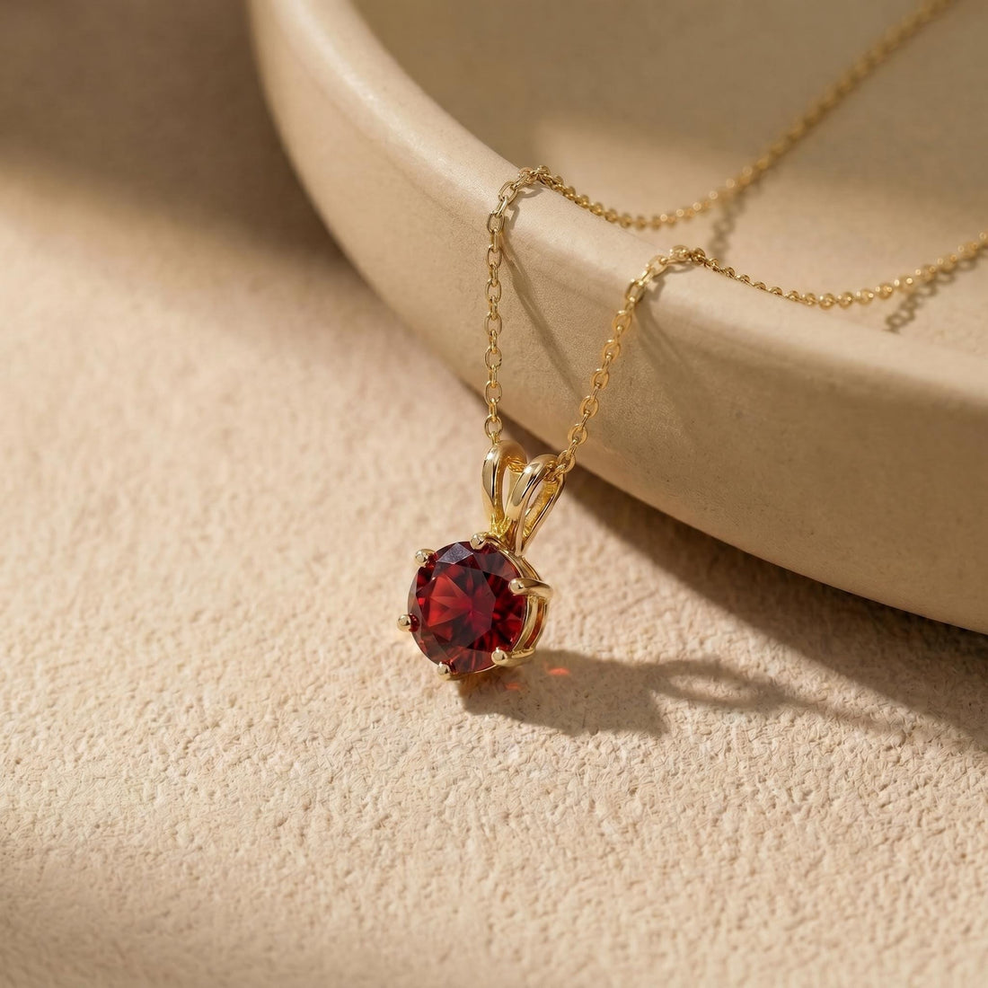 Garnet Necklace Gold, Solitaire Pendant, January Birthstone Necklace, Dainty Red Gemstone Necklace for Her