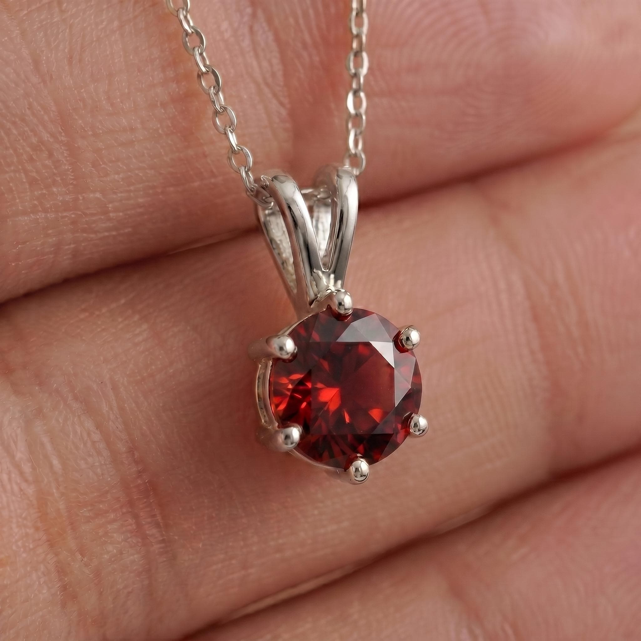 Garnet Necklace Gold, Solitaire Pendant, January Birthstone Necklace, Dainty Red Gemstone Necklace for Her