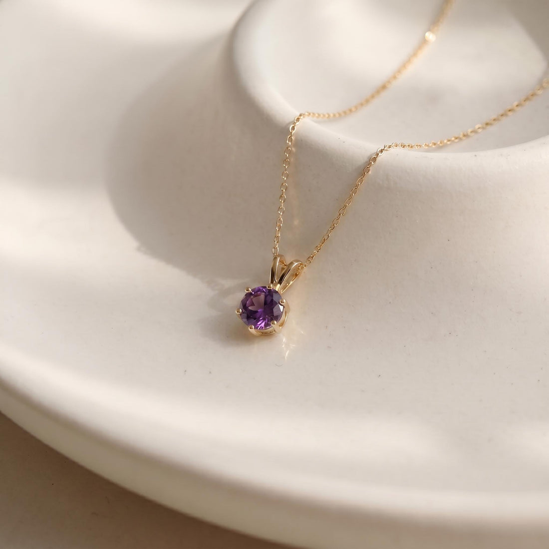 Amethyst Necklace, Solitaire Pendant, February Birthstone Necklace, Dainty Purple Gemstone Necklace for Her
