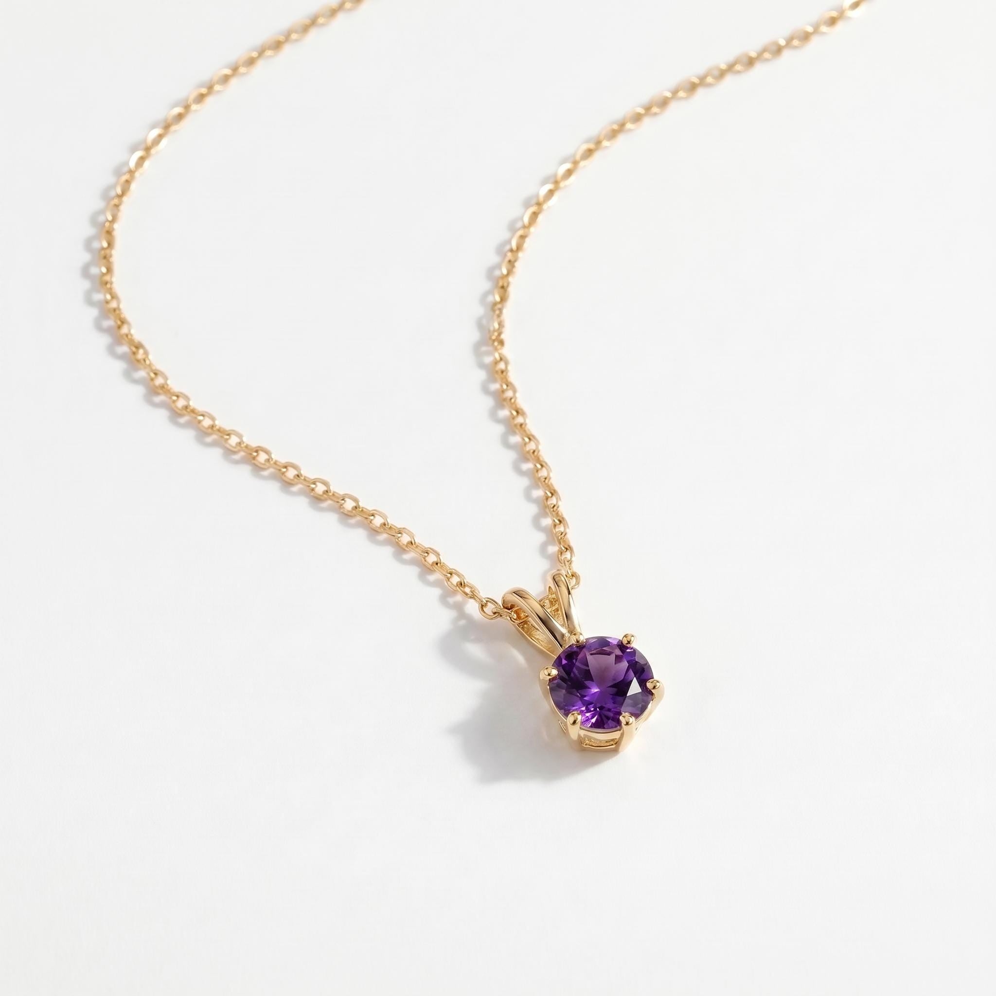 Amethyst Necklace, Solitaire Pendant, February Birthstone Necklace, Dainty Purple Gemstone Necklace for Her