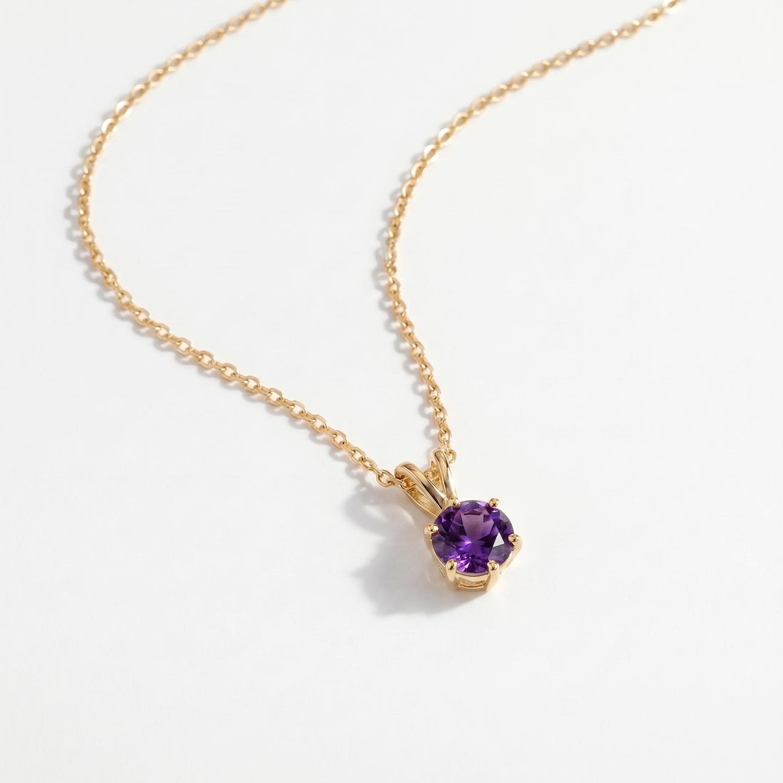 Amethyst Necklace, Solitaire Pendant, February Birthstone Necklace, Dainty Purple Gemstone Necklace for Her