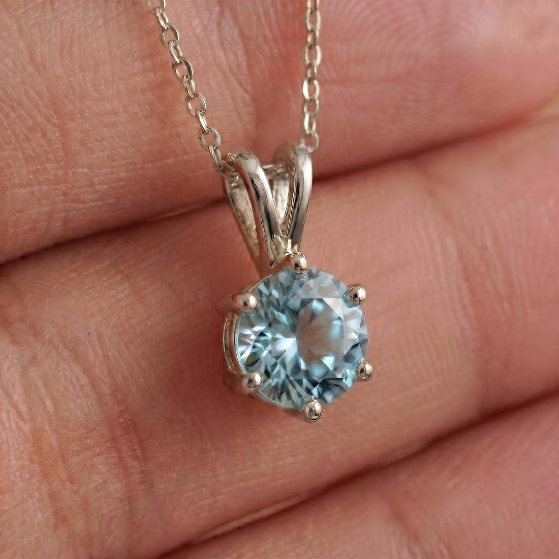 Aquamarine Necklace, Solitaire Pendant, March Birthstone Necklace, Dainty Blue Gemstone Necklace for Her