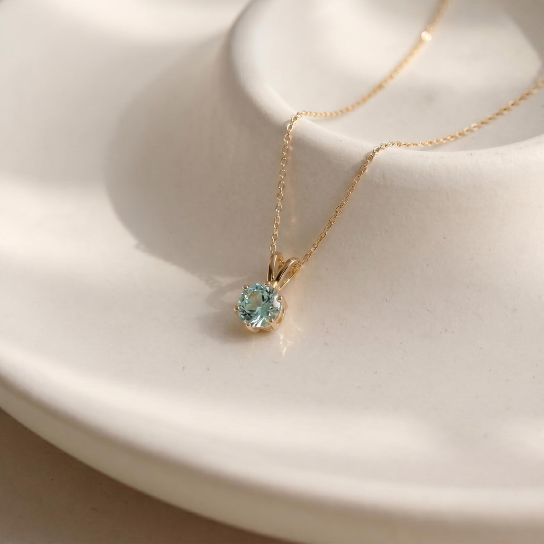 Aquamarine Necklace, Solitaire Pendant, March Birthstone Necklace, Dainty Blue Gemstone Necklace for Her