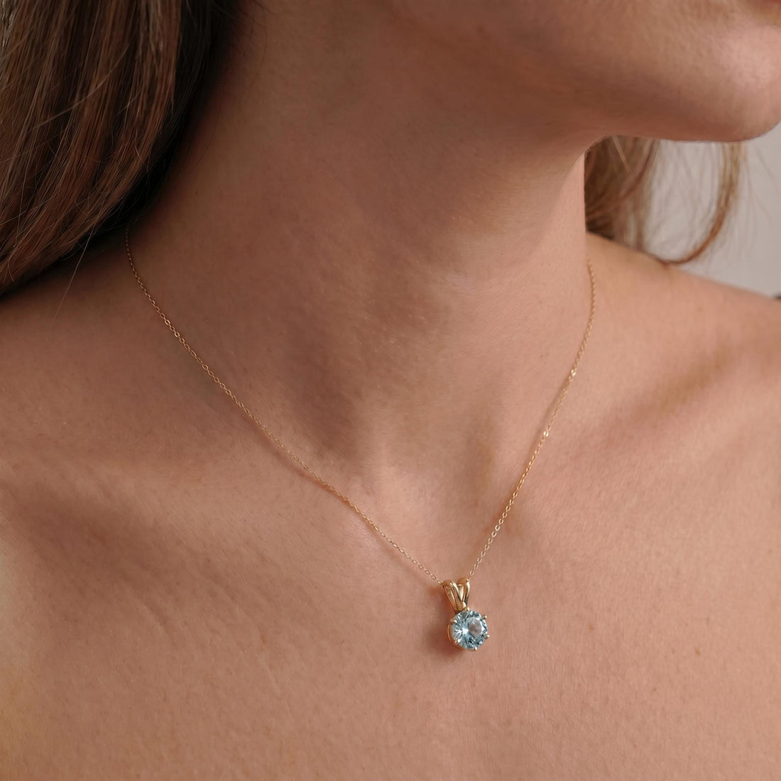 Aquamarine Necklace, Solitaire Pendant, March Birthstone Necklace, Dainty Blue Gemstone Necklace for Her