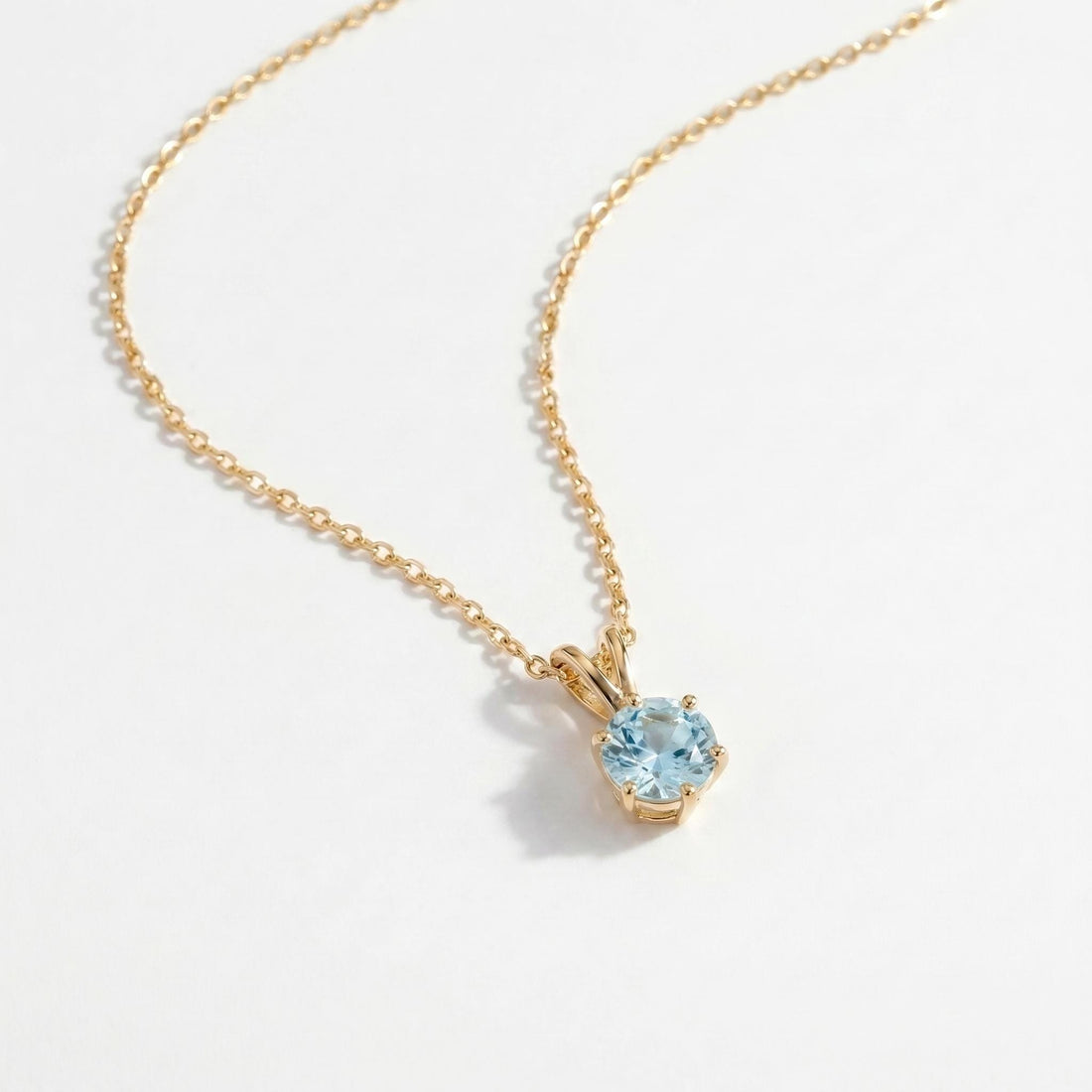 Aquamarine Necklace, Solitaire Pendant, March Birthstone Necklace, Dainty Blue Gemstone Necklace for Her