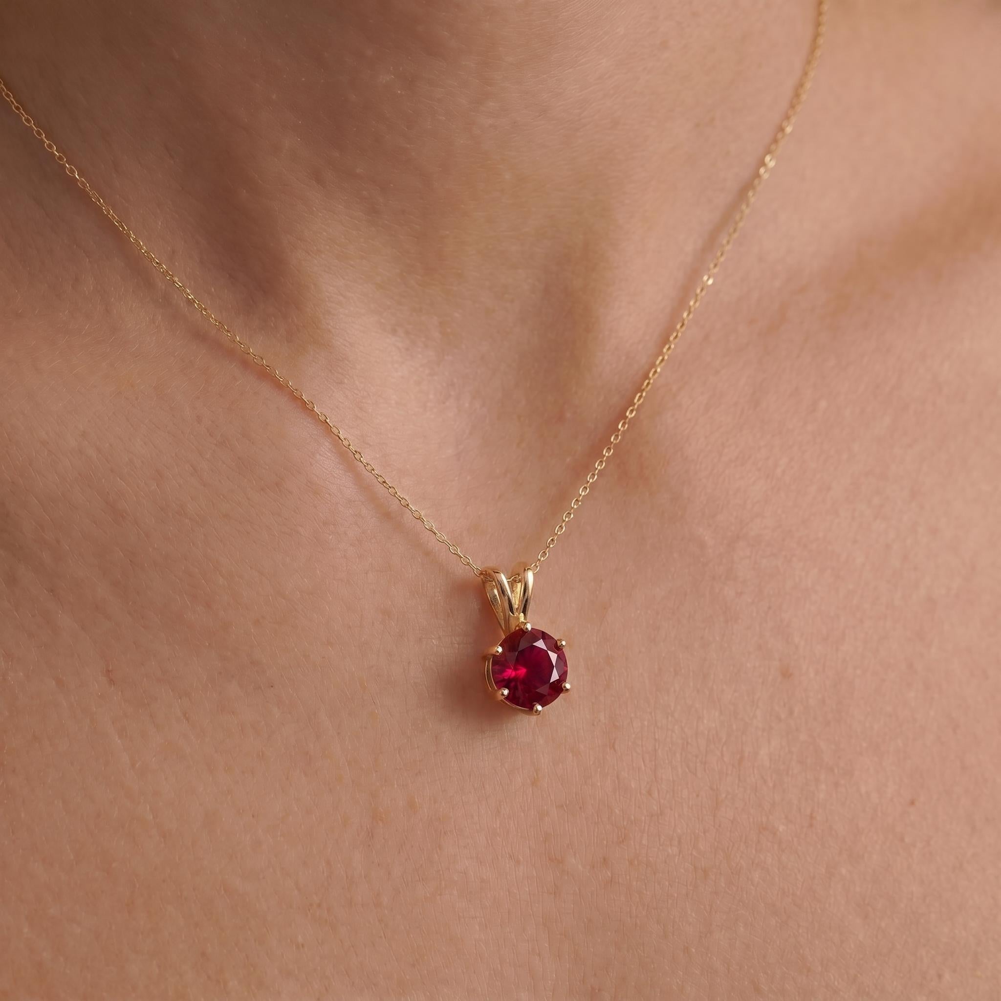 Ruby Necklace, Solitaire Pendant, July Birthstone Necklace, Dainty Red Gemstone Necklace for Her
