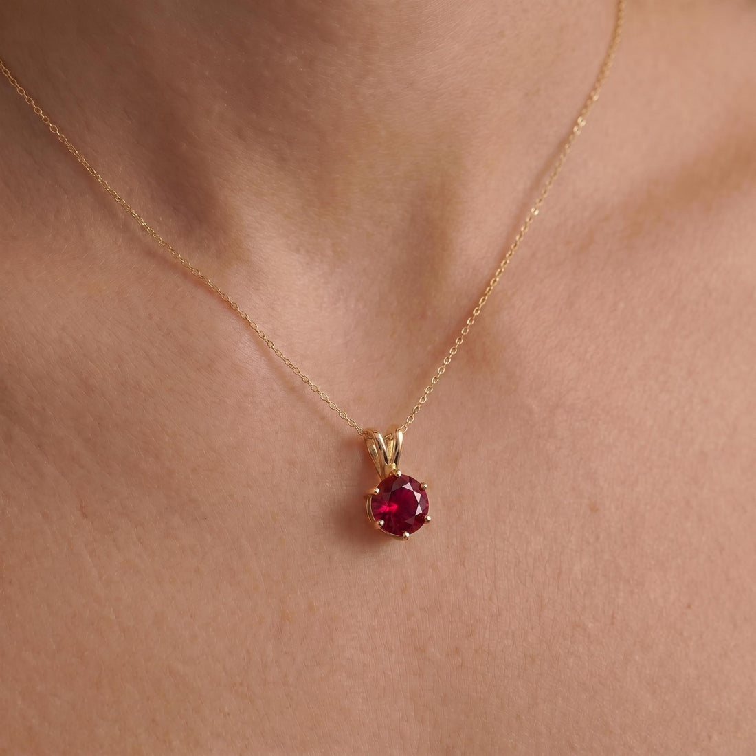 Ruby Necklace, Solitaire Pendant, July Birthstone Necklace, Dainty Red Gemstone Necklace for Her