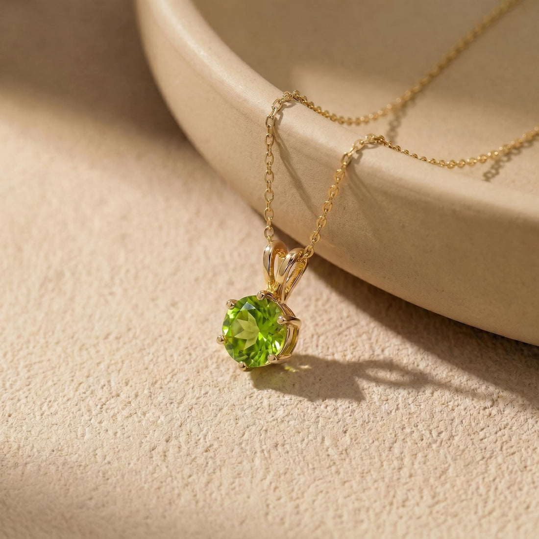 Peridot Necklace, August Birthstone Pendant, Green Gemstone Solitaire Necklace, Dainty Minimalist Jewelry Gift for Her