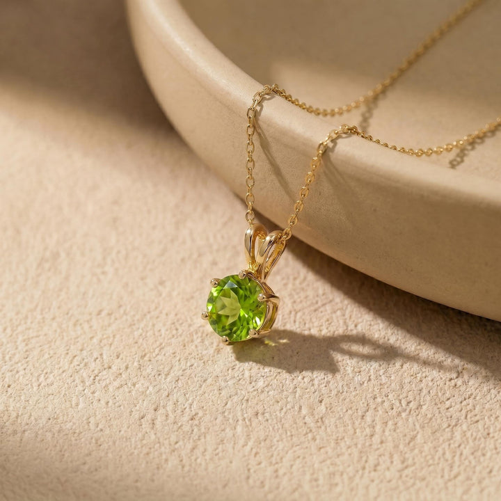 Peridot Necklace, August Birthstone Pendant, Green Gemstone Solitaire Necklace, Dainty Minimalist Jewelry Gift for Her
