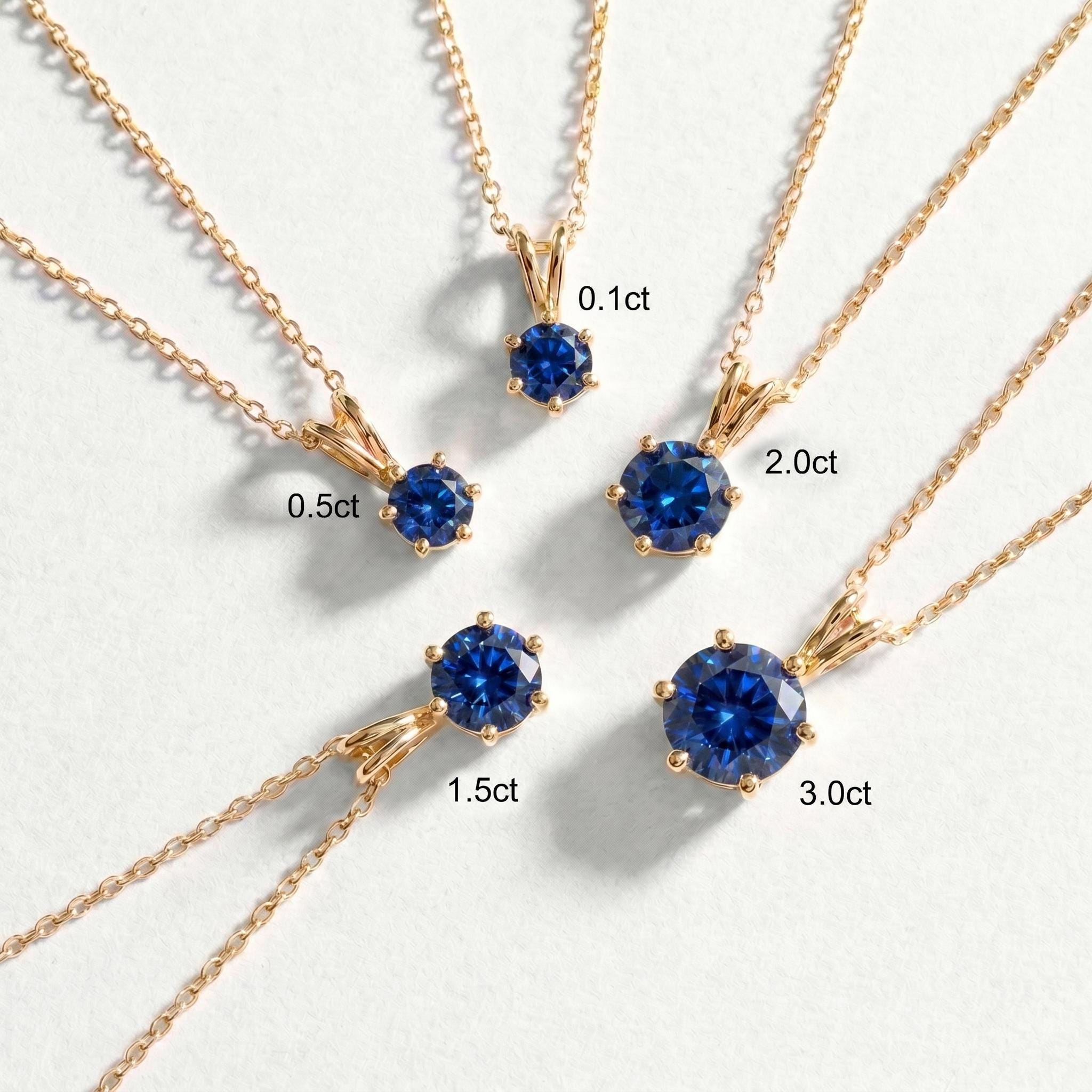 Blue Sapphire Necklace, Solitaire Pendant, September Birthstone Necklace, Dainty Minimalist Jewelry Gift for Her