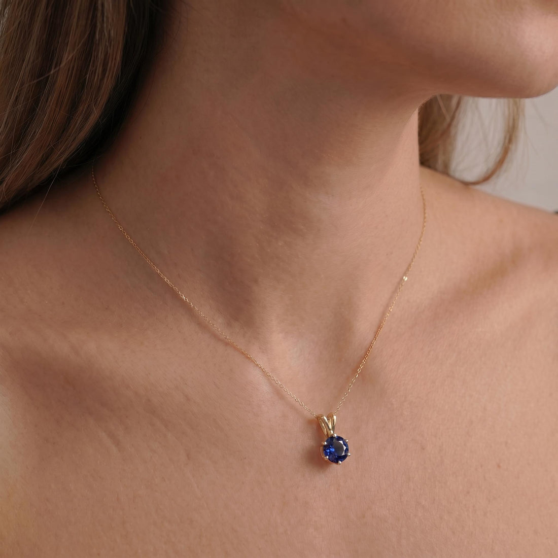 Blue Sapphire Necklace, Solitaire Pendant, September Birthstone Necklace, Dainty Minimalist Jewelry Gift for Her