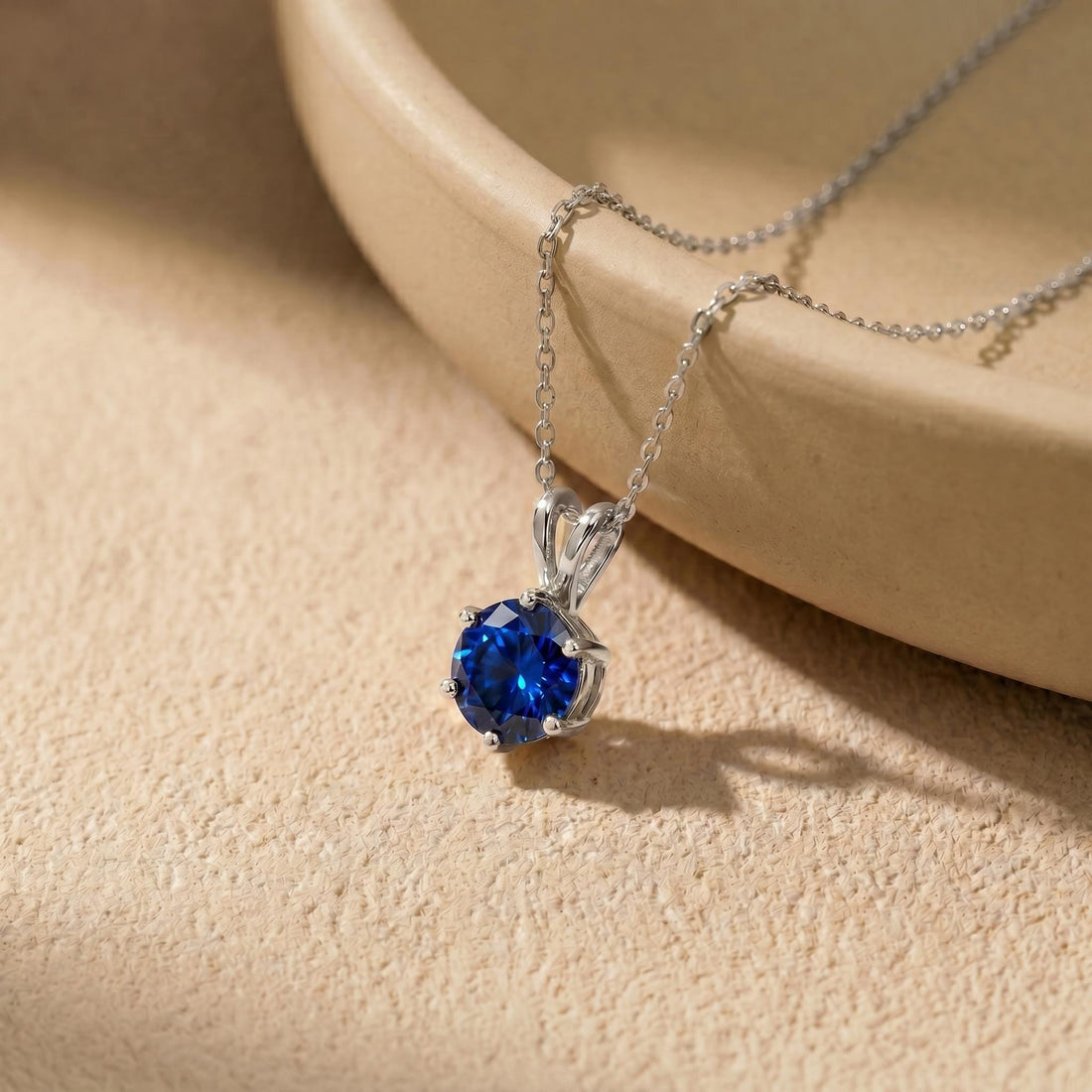 Blue Sapphire Necklace, Solitaire Pendant, September Birthstone Necklace, Dainty Minimalist Jewelry Gift for Her