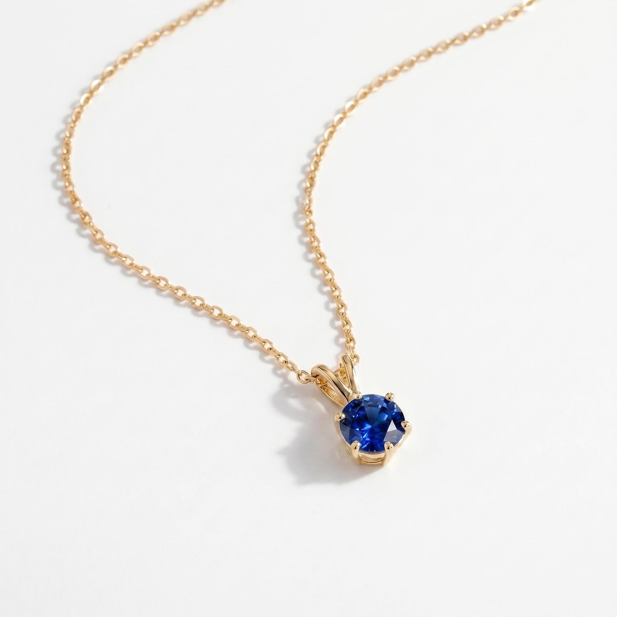 Blue Sapphire Necklace, Solitaire Pendant, September Birthstone Necklace, Dainty Minimalist Jewelry Gift for Her