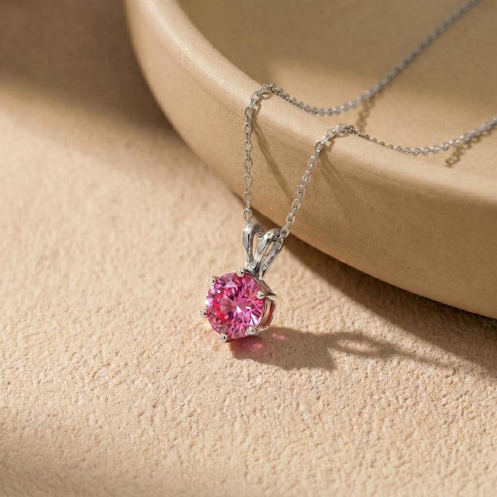 Pink Sapphire Necklace, Solitaire Pendant, Dainty Pink Gemstone Necklace, Minimalist Jewelry Gift for Her