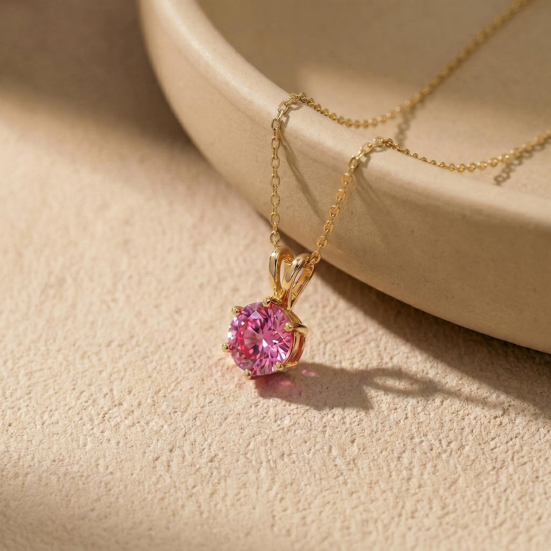 Pink Sapphire Necklace, Solitaire Pendant, Dainty Pink Gemstone Necklace, Minimalist Jewelry Gift for Her