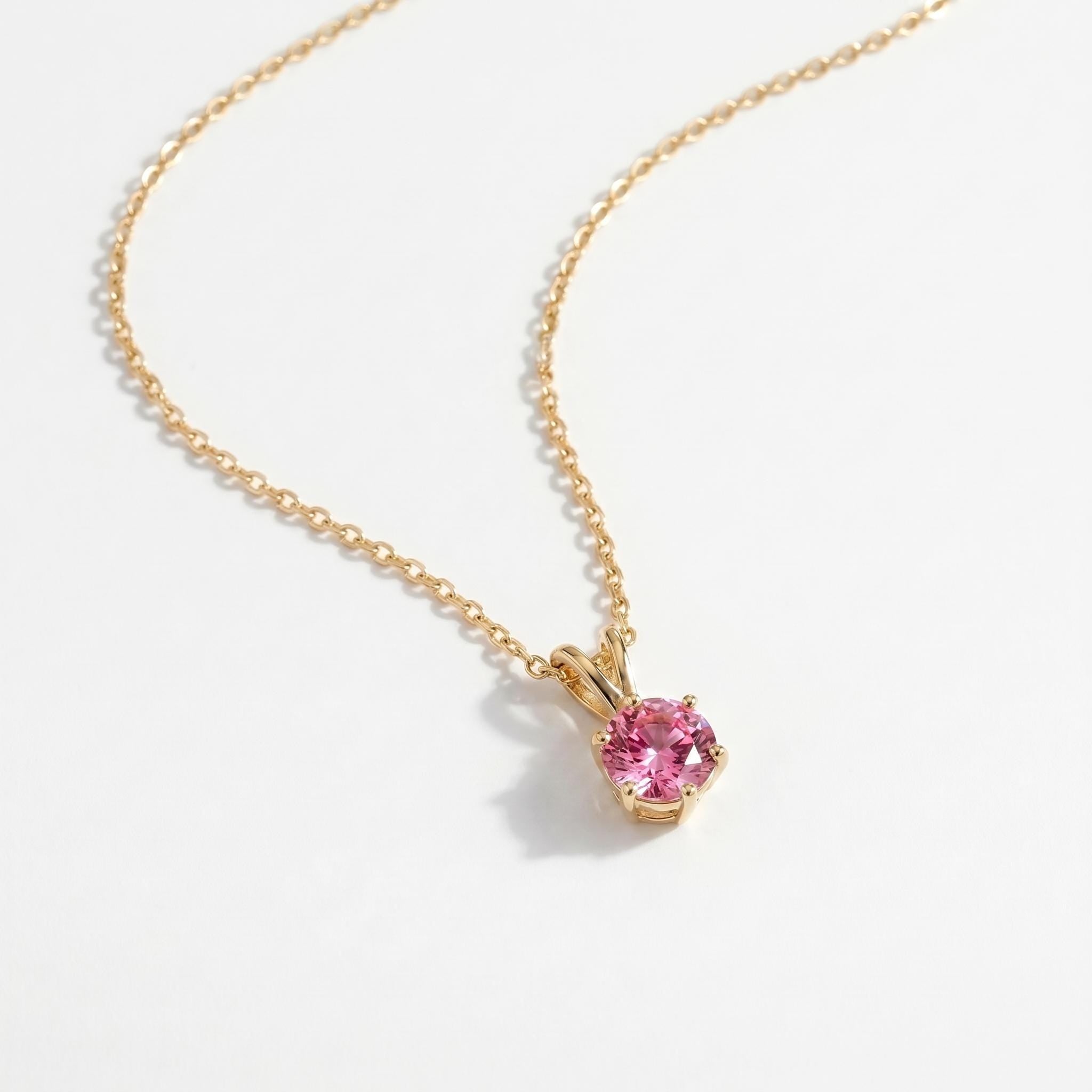 Pink Sapphire Necklace, Solitaire Pendant, Dainty Pink Gemstone Necklace, Minimalist Jewelry Gift for Her