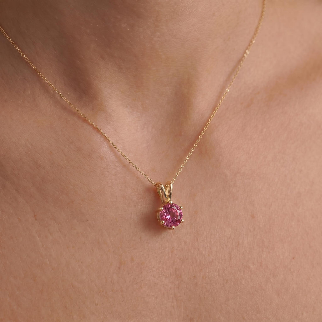 Pink Sapphire Necklace, Solitaire Pendant, Dainty Pink Gemstone Necklace, Minimalist Jewelry Gift for Her