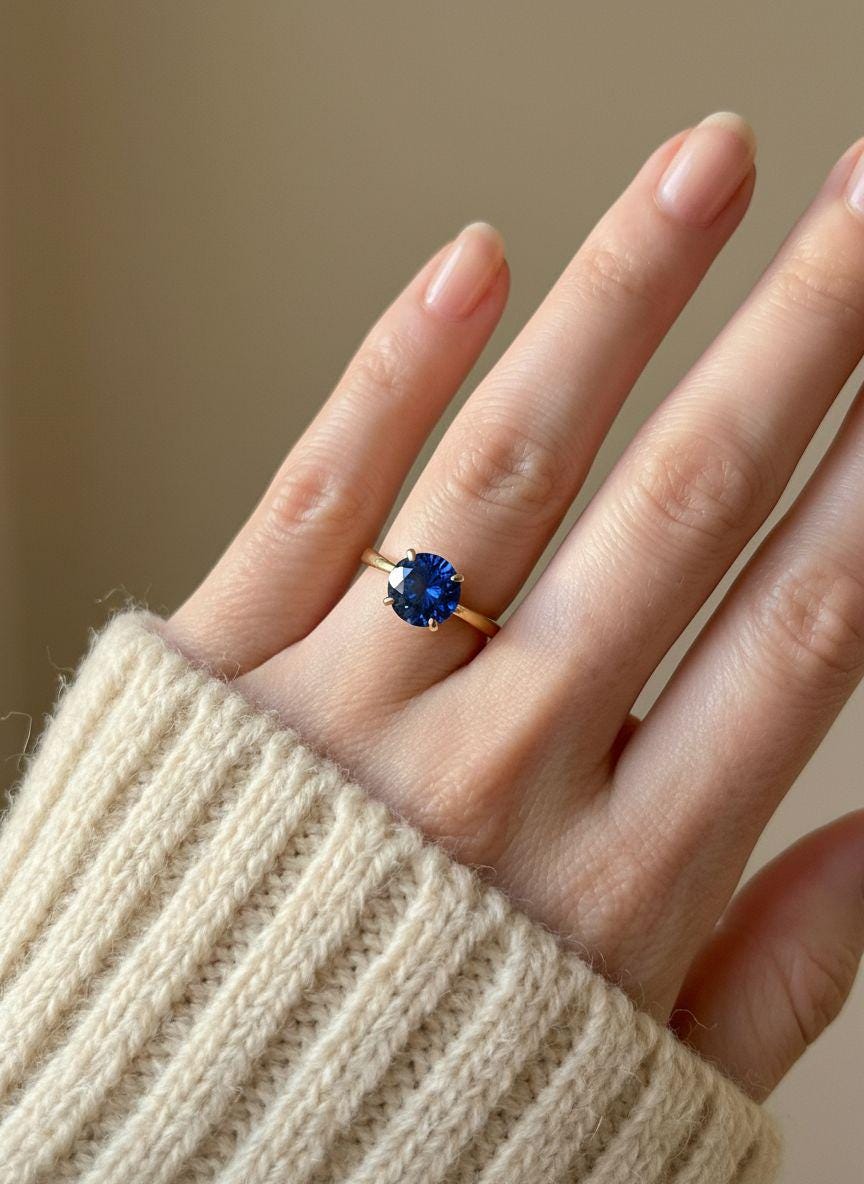 Royal Blue Sapphire Solitaire Engagement Ring, 8mm Round Cut, Double Claw Prong Promise Ring, September Birthstone Jewelry