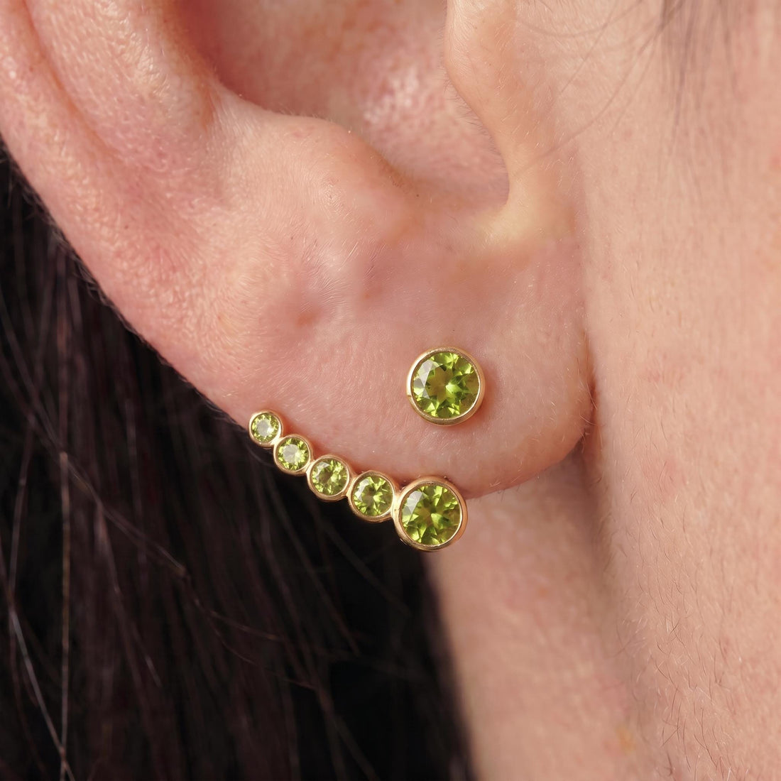 Gold Peridot Ear Climber Earrings, Minimalist Gemstone Crawler, August Birthstone Jewelry, Dainty Green Stone Ear Cuff, Gift for Her