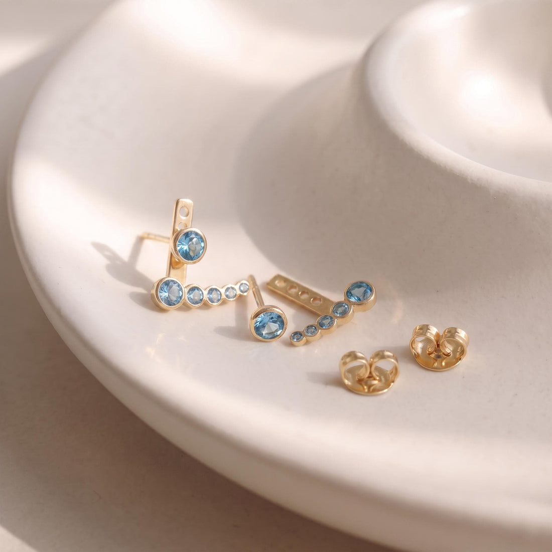 Blue Topaz Ear Climber & Stud Set | 14K Gold Filled Gemstone Earrings | Dainty Minimalist Crawler | December Birthstone Gift for Her