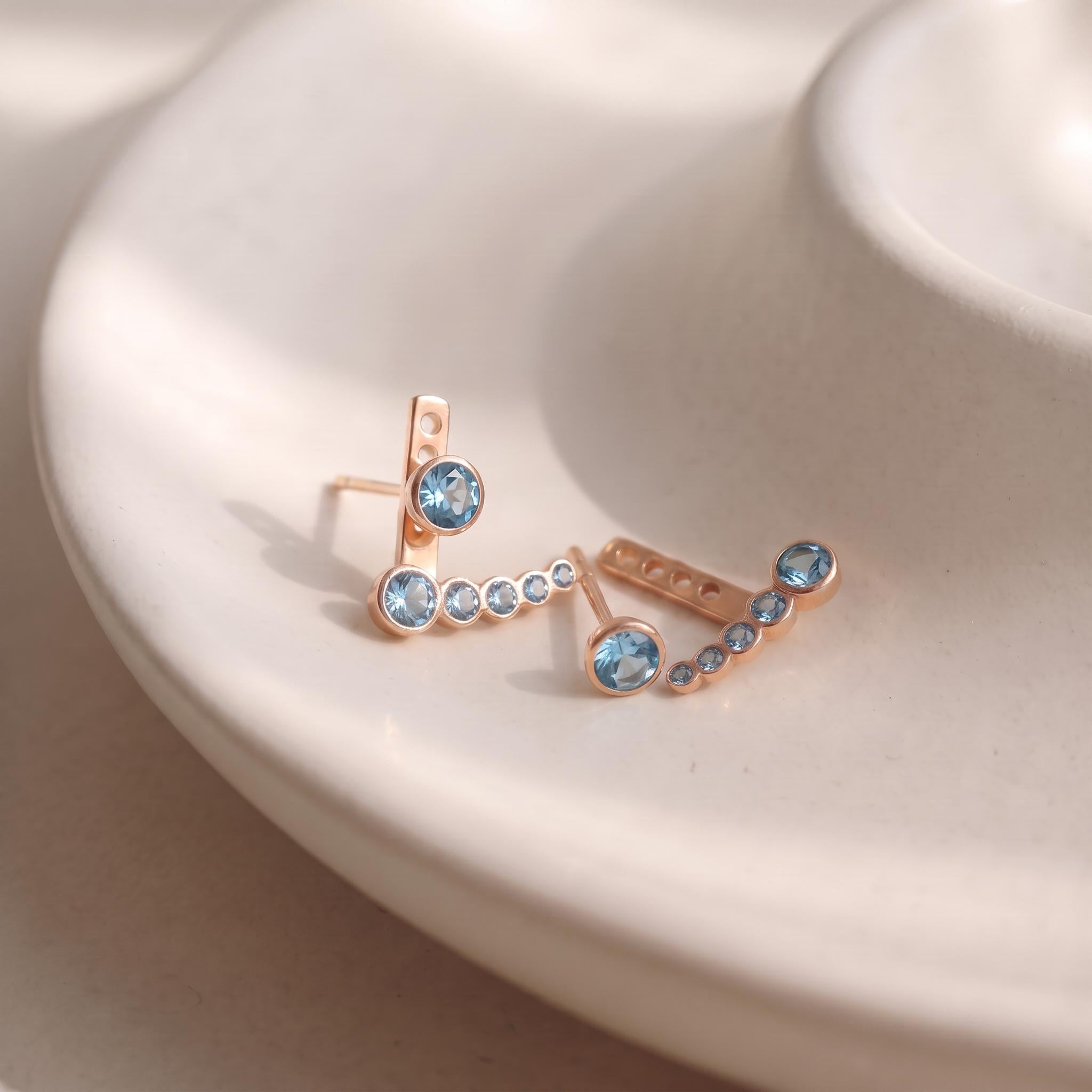 Blue Topaz Ear Climber & Stud Set | 14K Gold Filled Gemstone Earrings | Dainty Minimalist Crawler | December Birthstone Gift for Her