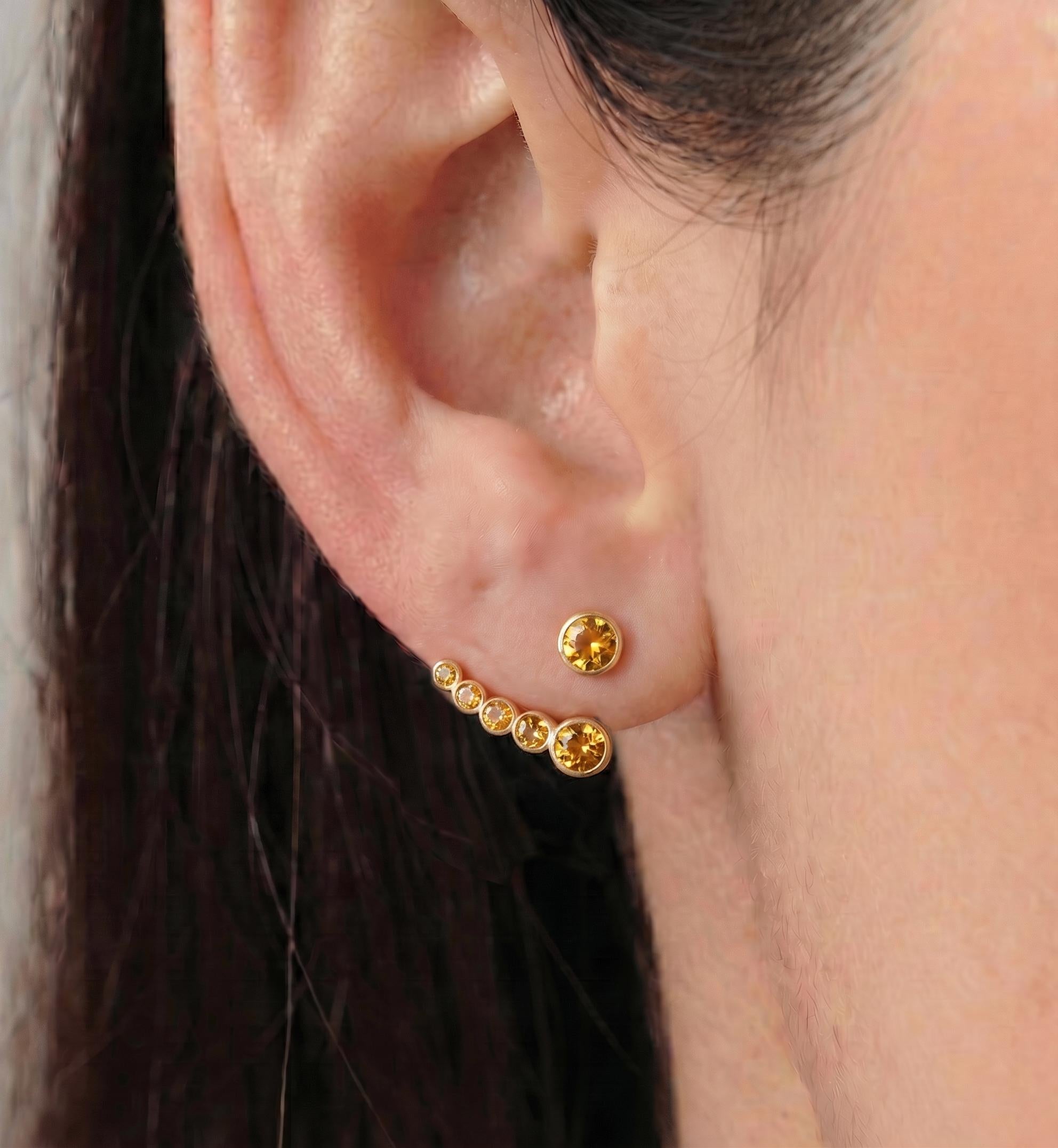 Dainty Gold Citrine Ear Climber Earrings, Minimalist Yellow Gemstone Crawler, Modern Everyday Jewelry Gift for Her