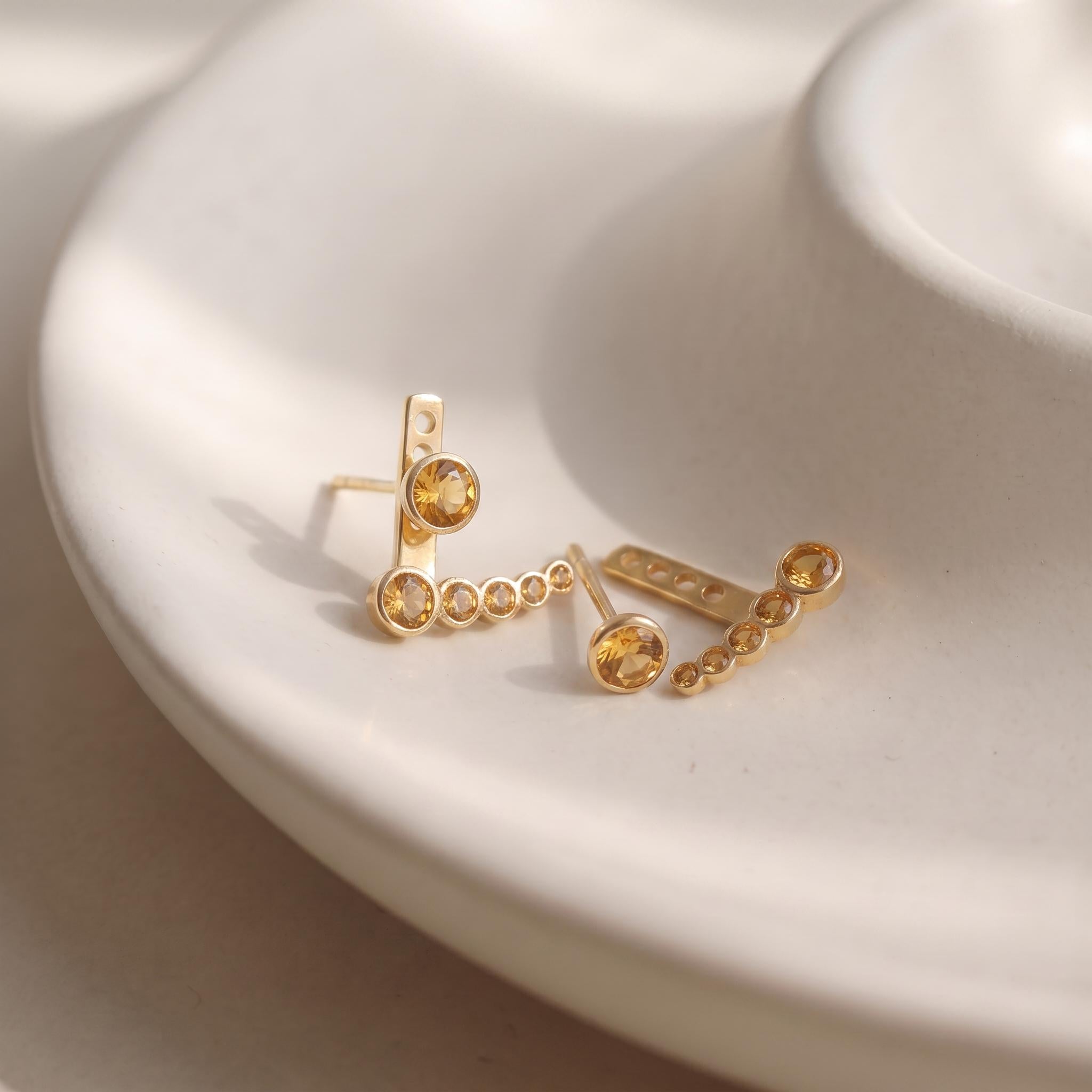 Dainty Gold Citrine Ear Climber Earrings, Minimalist Yellow Gemstone Crawler, Modern Everyday Jewelry Gift for Her