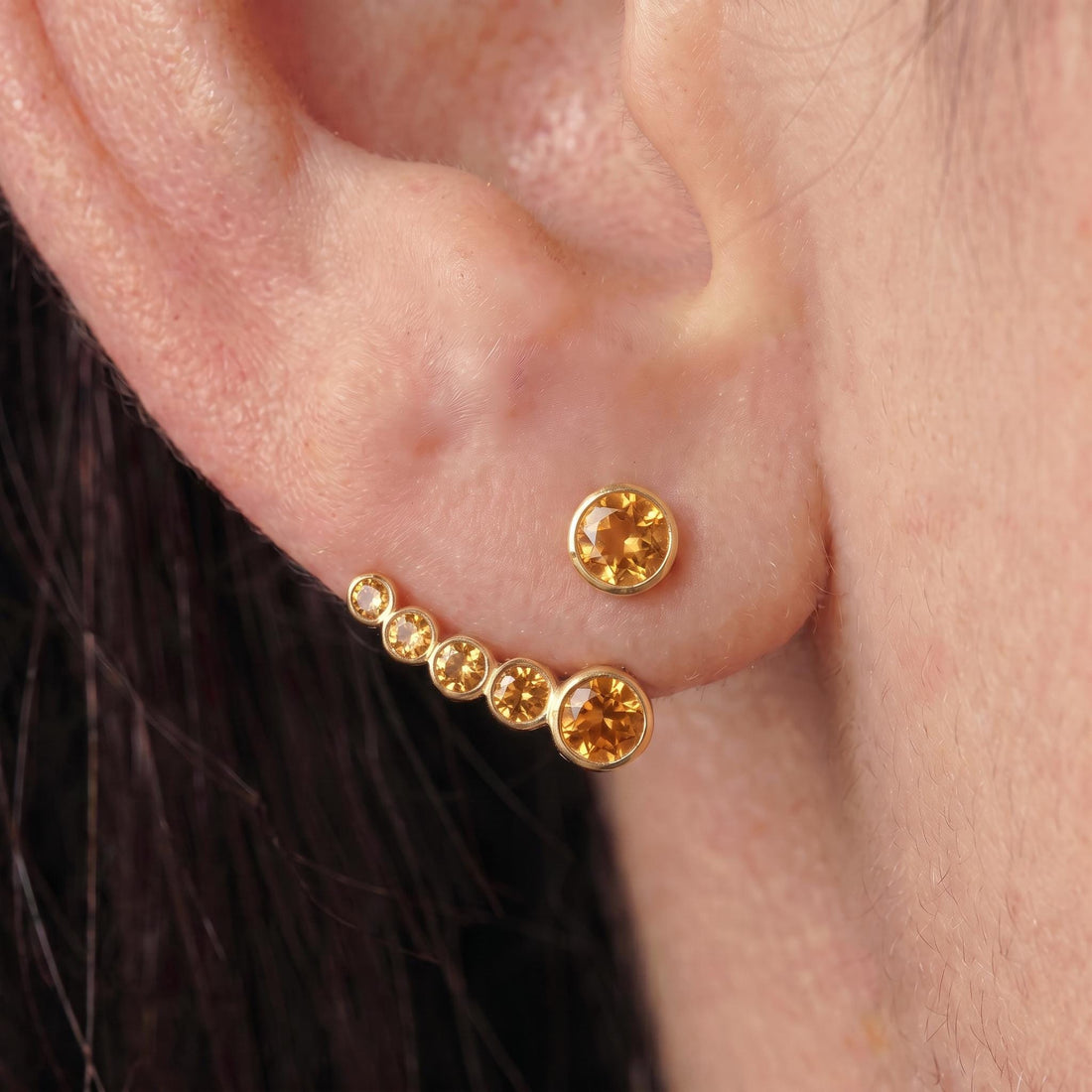 Dainty Gold Citrine Ear Climber Earrings, Minimalist Yellow Gemstone Crawler, Modern Everyday Jewelry Gift for Her