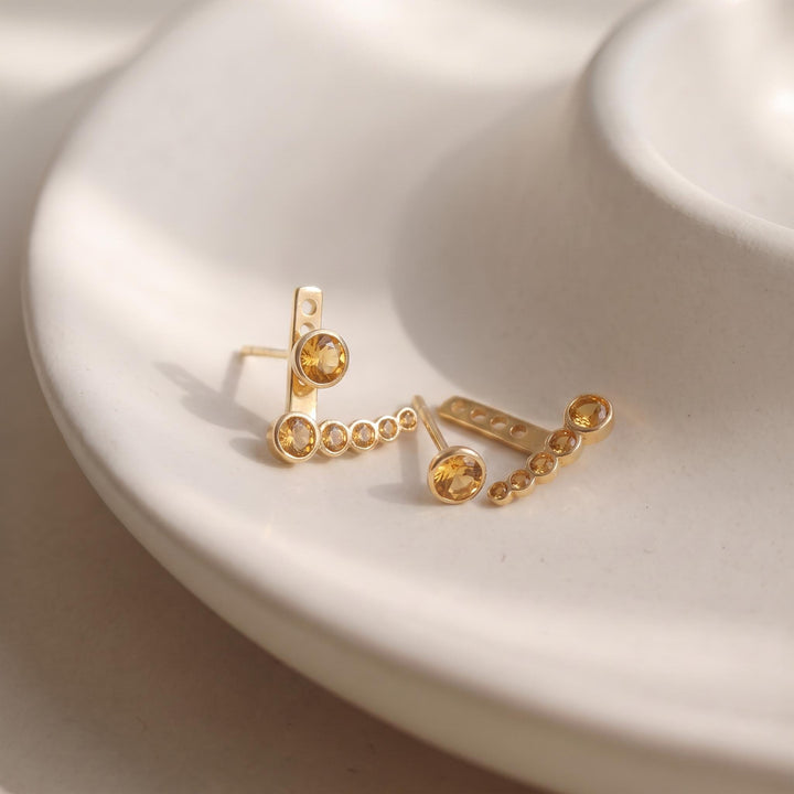 Dainty Gold Citrine Ear Climber Earrings, Minimalist Yellow Gemstone Crawler, Modern Everyday Jewelry Gift for Her