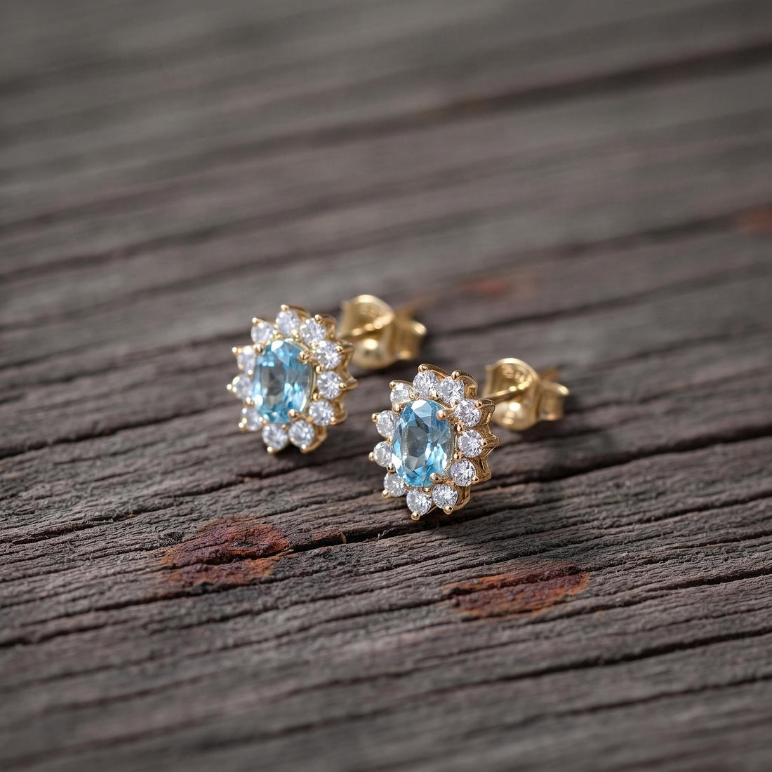 Oval Aquamarine & Diamond Halo Stud Earrings | 14K White Gold March Birthstone Dainty Fine Jewelry Gift for Her
