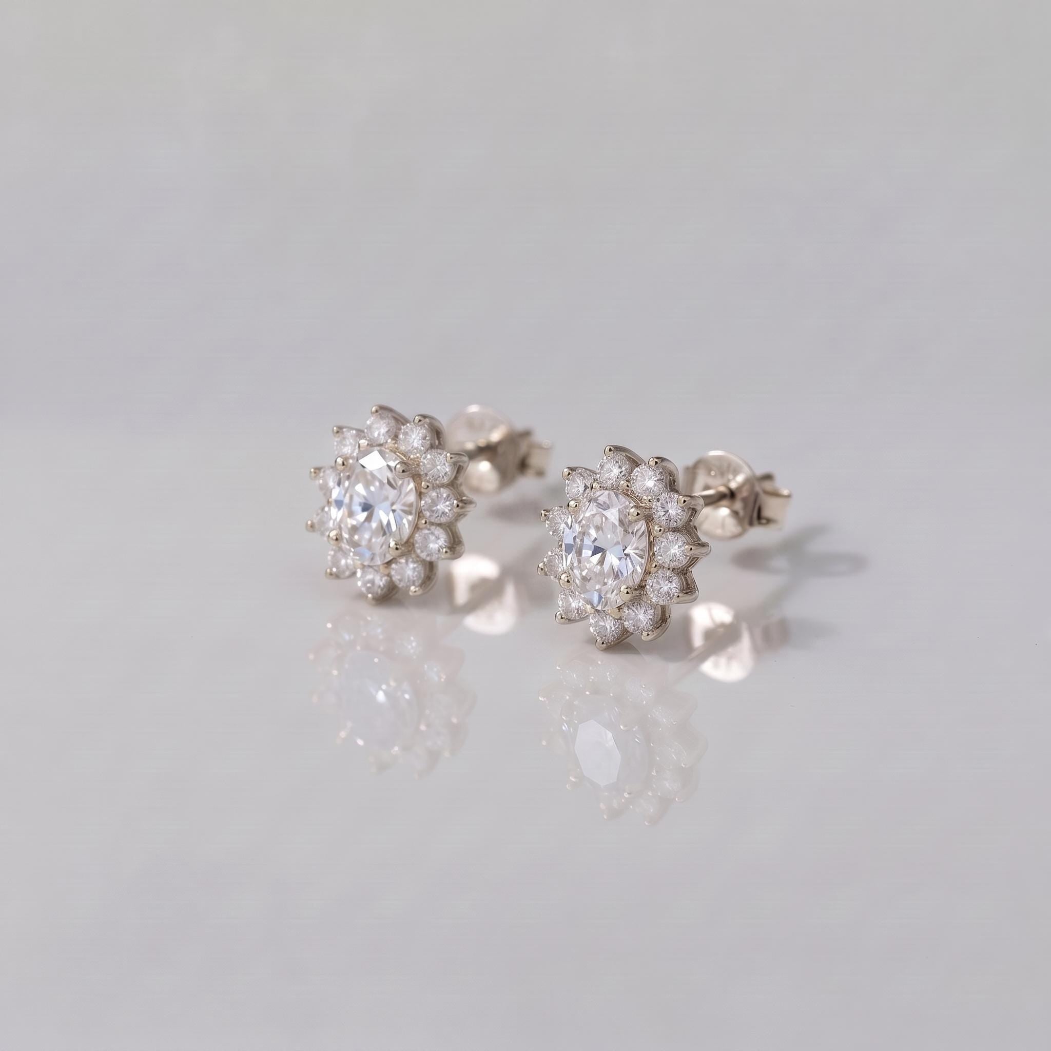 Diamond Cluster Stud Earrings, CZ Halo Studs, Bridal Wedding Earrings, Classic Diamond Alternative