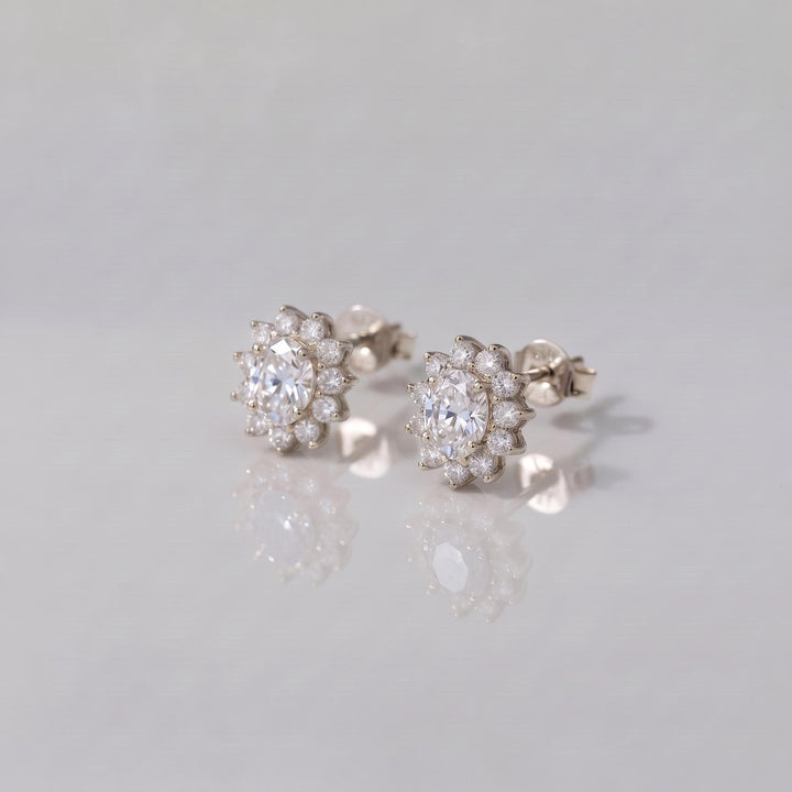 Diamond Cluster Stud Earrings, CZ Halo Studs, Bridal Wedding Earrings, Classic Diamond Alternative